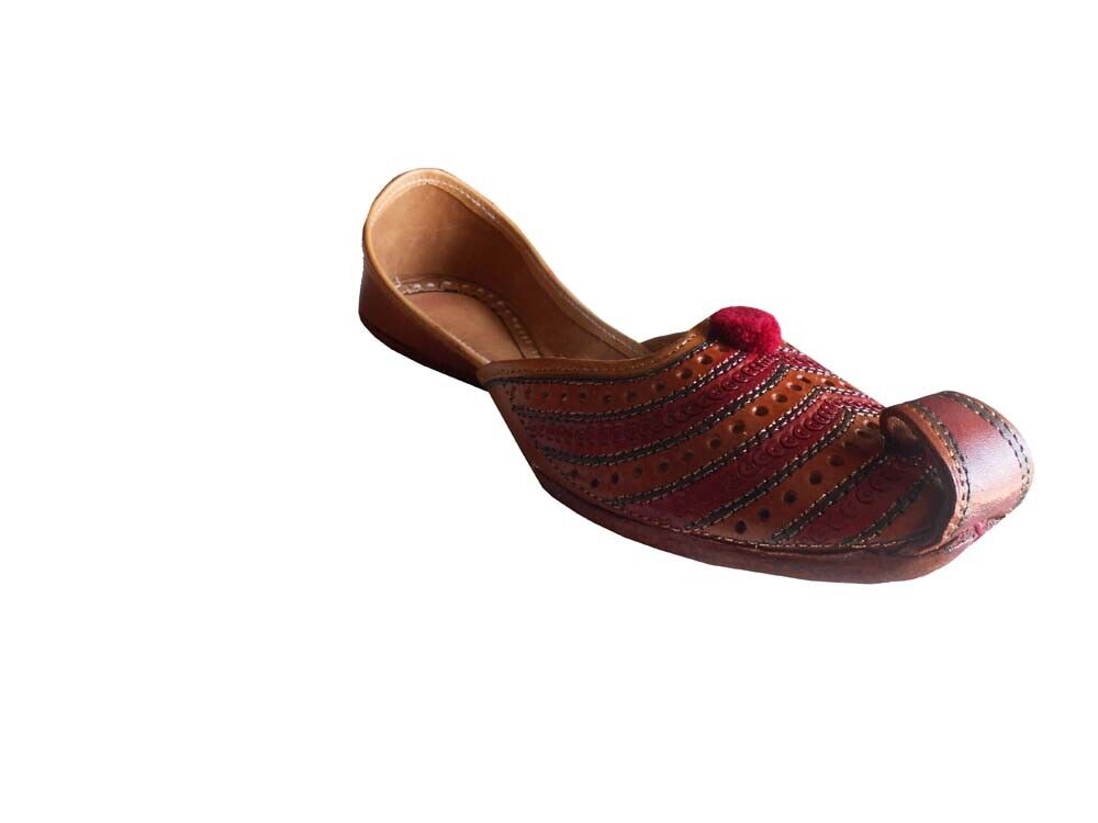Women Shoes Casual Leather Jutties Indian Mojaries Brown Wedding Khussa Flip-Flop US 4.5-7.5