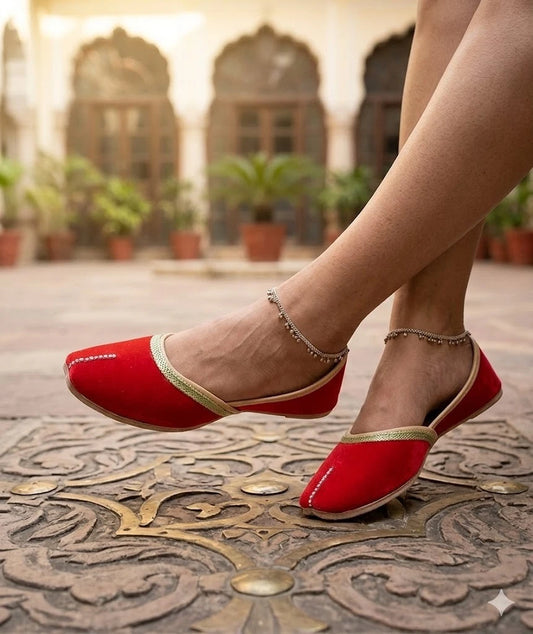 Handmade Bridal Red Ethnic Flats Jutti
