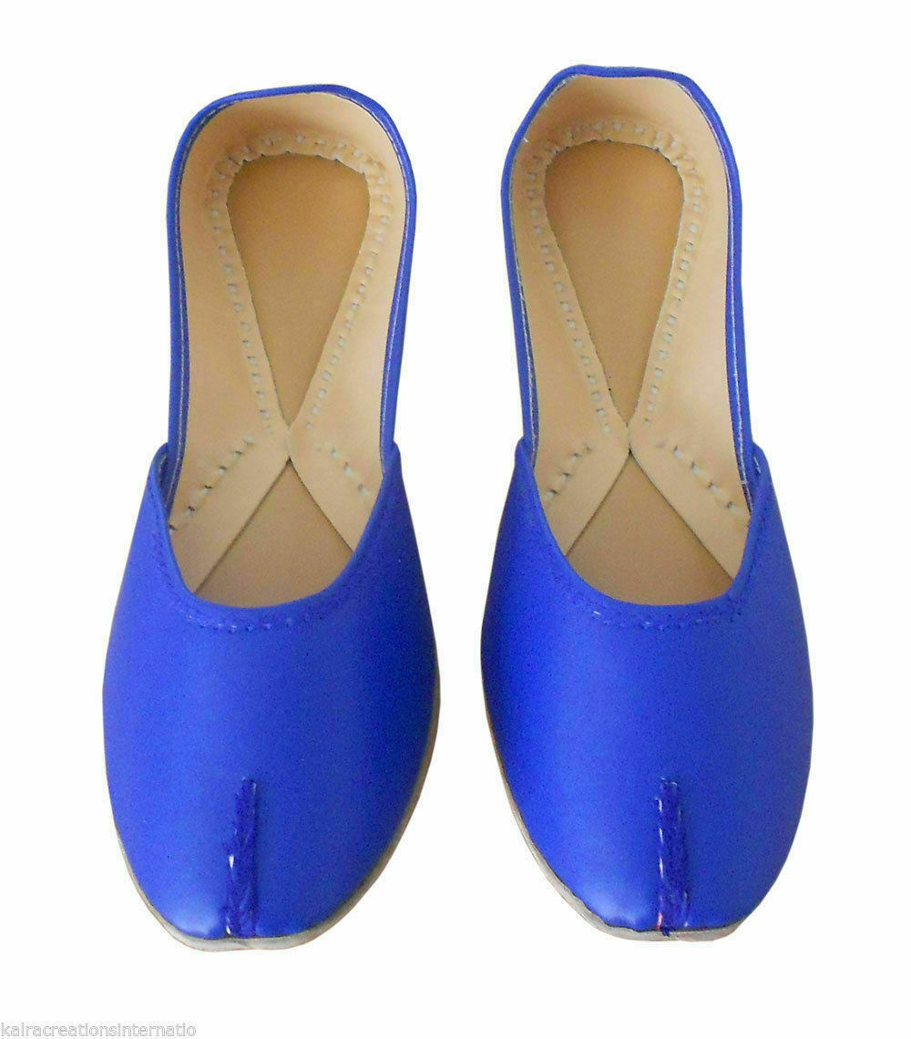 Women Shoes Casual Leather Blue Jutties Indian Handmade Mojaries Flip-Flops Flat US 9.5-12
