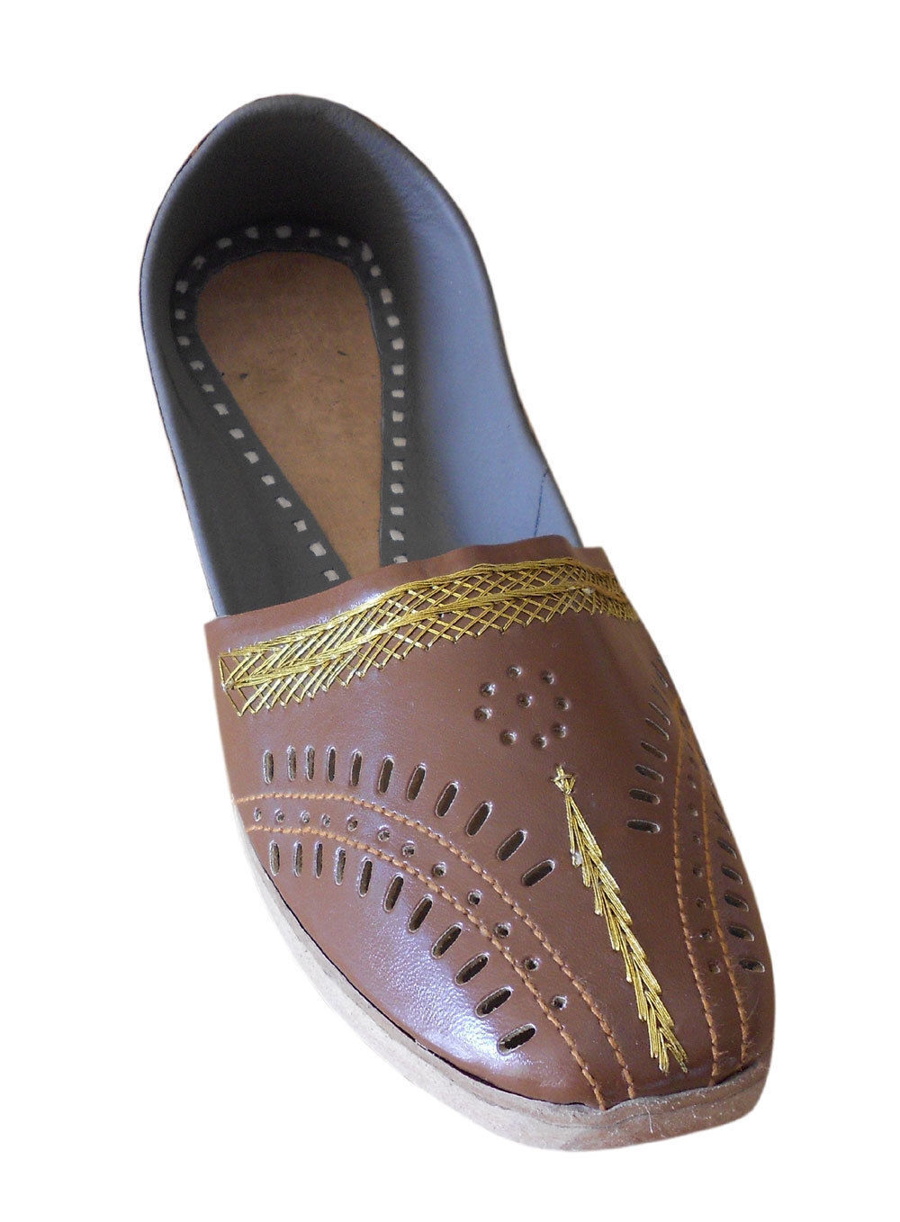 Men Shoes Indian Traditional Jutties Leather Mojaries Brown Flip-Flops US 8/9