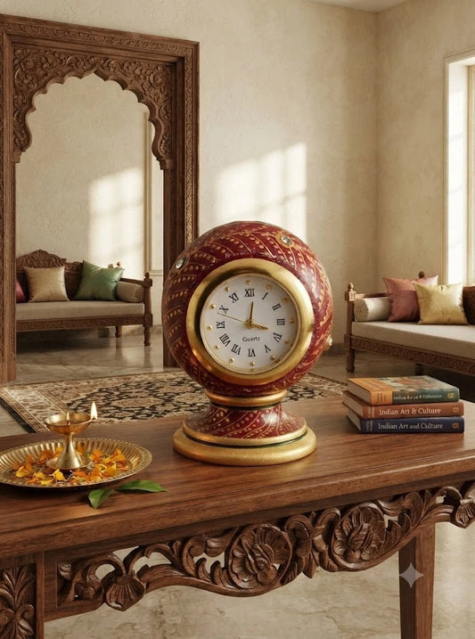 Clock Indian Home Decor Marble Handicraft Half Pillar Gift