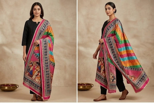Wedding Dupatta for Women Pakistani Multicolor Bridal Silk