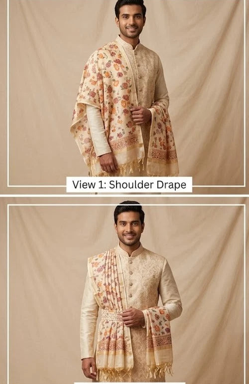 Groom Sherwani Dupatta Multicolor Silk Wedding Stole