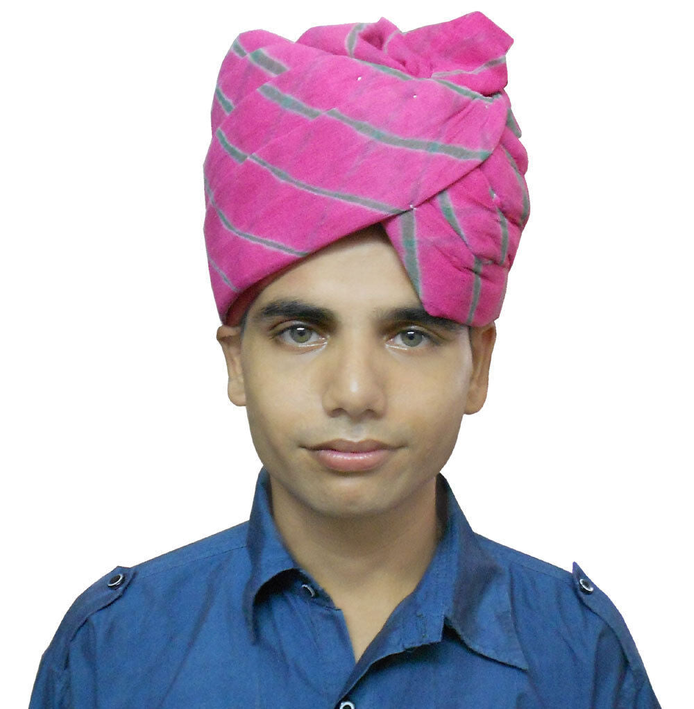 Men Hat Pagri Indian Handmade Rajasthani Cotton Blend Safa Pink Turban Top