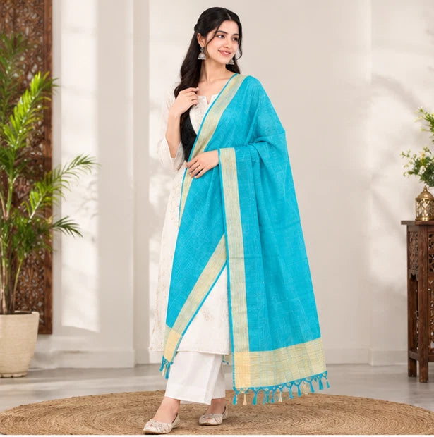 Wedding Dupatta Sky Blue & Golden for Women Bridal Silk