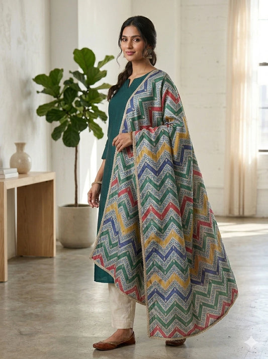 Wedding  Kalamkari Dupatta for Women Multicolor Bridal Silk