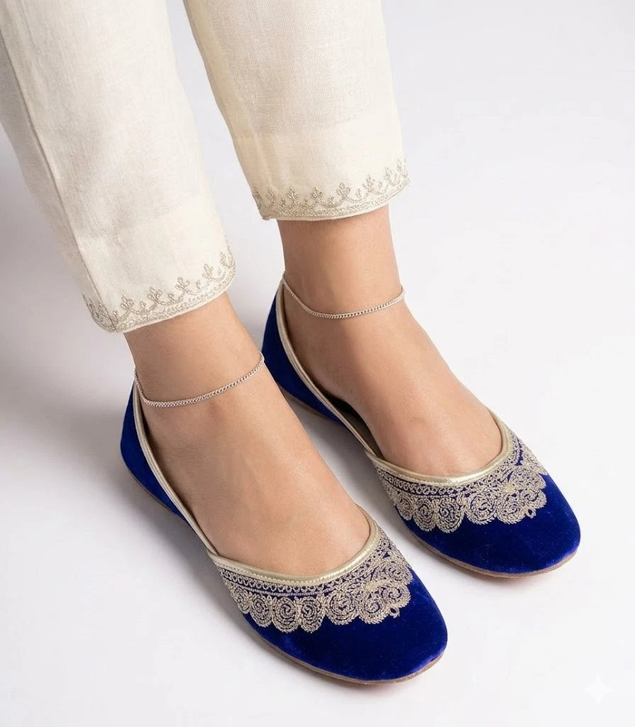 Handmade Bridal Blue Jutti Ethnic Flats Mojari