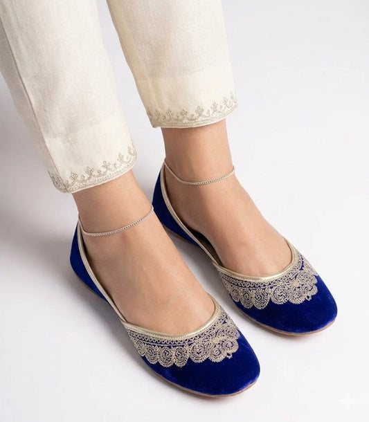 Handmade Bridal Blue Jutti Ethnic Flats Mojari