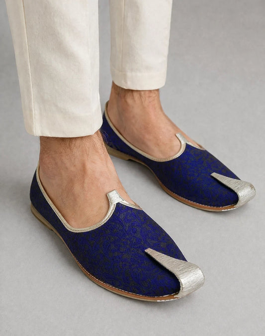 Handmade Men Shoes Wedding Loafers Groom Blue Jutties