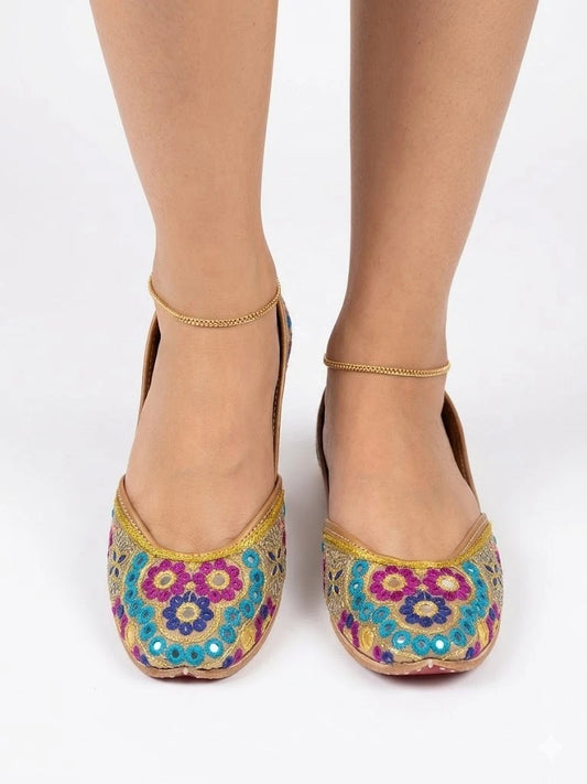 Traditional Indian Mojari for Women Multicolor Embroidery Jutti