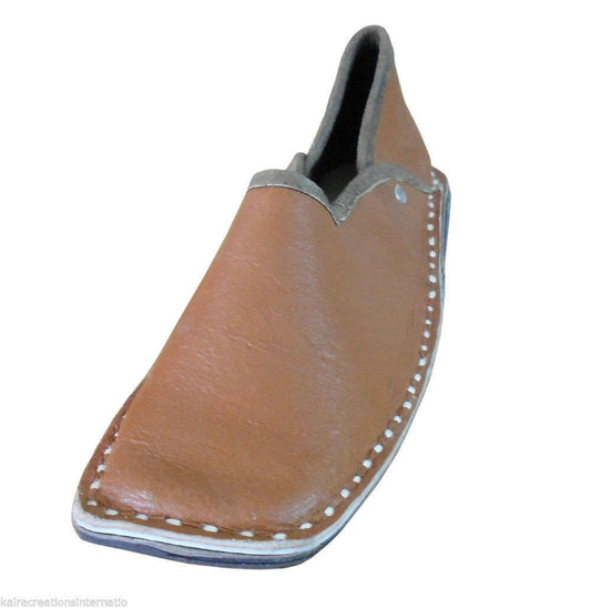Men Shoes Traditional Handmade Punjabi Khussa Brown Leather Jutties Groom Mojaries Flip-Flops US 8-10