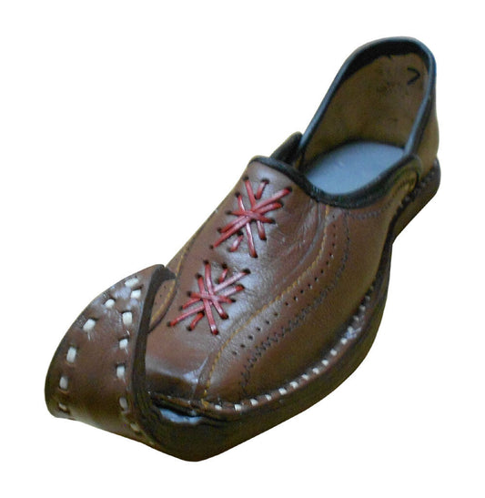 Men Shoes Traditional Brown Mojaries Handmade Khussa Leather Brown Flip-Flops Flat US 8.5