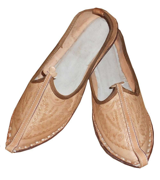 By Kalra Creations Men Shoes Handmade Indian Espadrilles Leather Jutties Cream Mojaries Flip-Flops Flat US 7