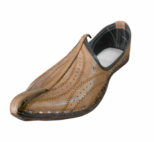 By Kalra Creations Men Shoes Espadrilles Indian Leather Jutties Traditional Camel Mojaries Flip-Flops Flat US 7