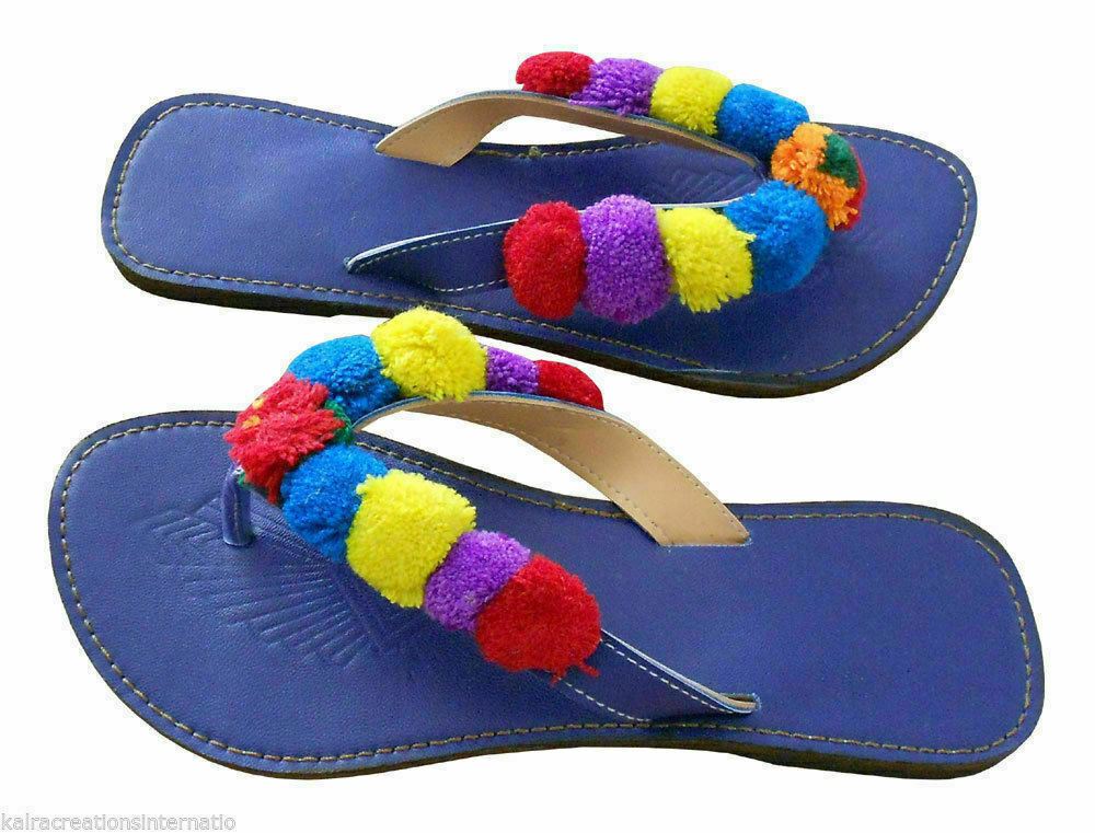 Women Slippers Traditional Jutties Indian Leather Mojaries Ethnic Slip-Ons Flip-Flops US 5-8.5