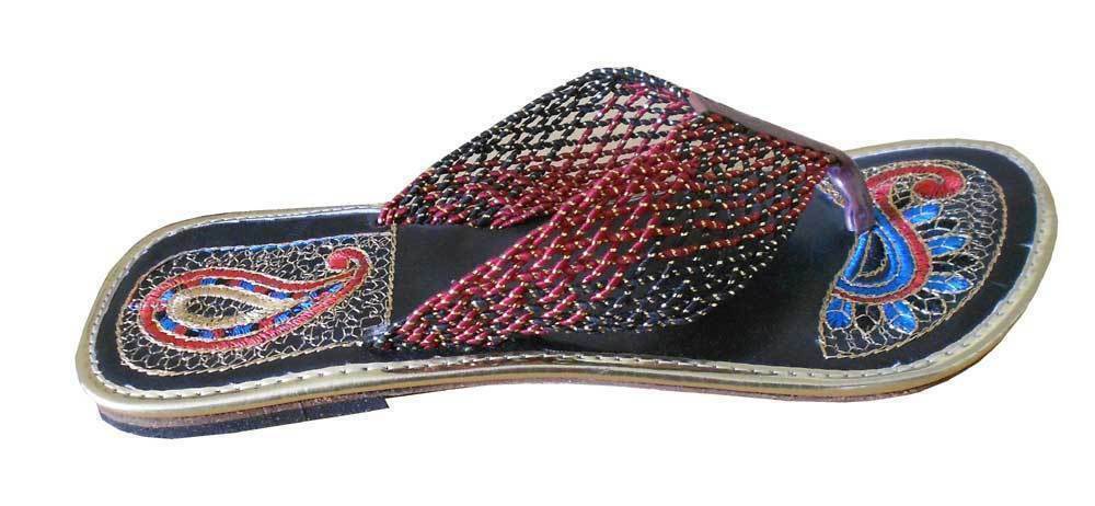 Women Slippers Traditional Mojaries Beaded Leather Slip-Ons Indian Jutties Flip-Flops Flat US 9