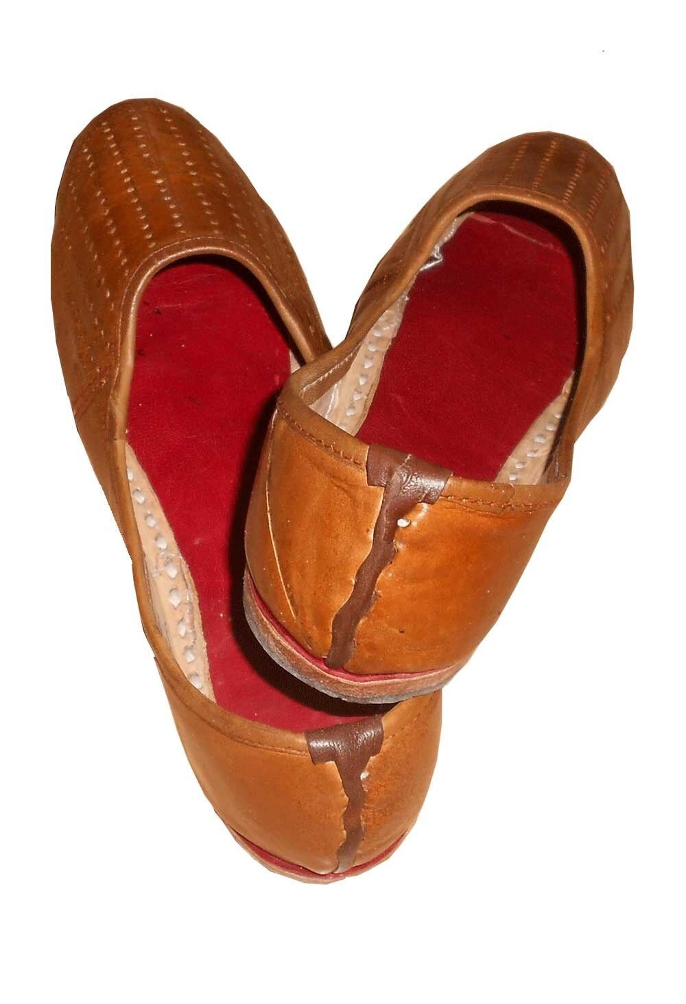 Men Shoes Indian Handmade Traditional Leather Mojaries Brown Groom Khussa Jutties Flip-Flops Flat US 8