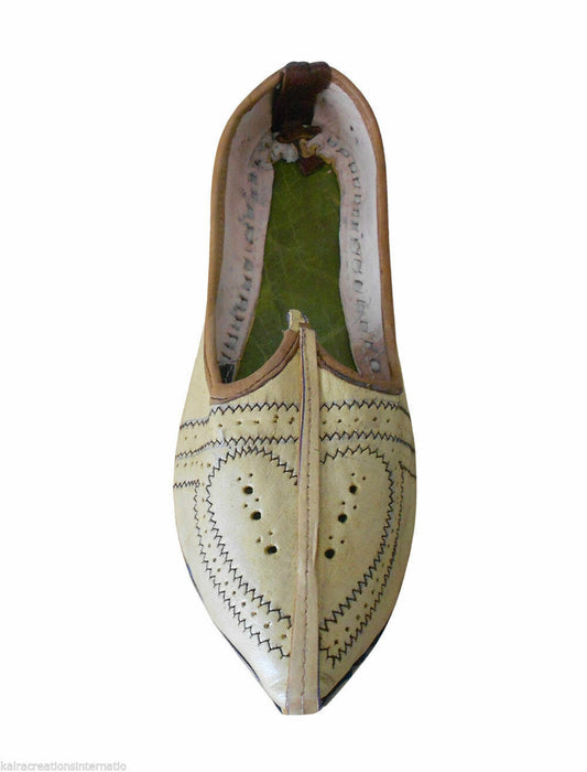 Men Shoes Indian Leather Mojaries Cream Handmade Khussa Designer Jutties Espadrilles Flip-Flops Flat US 8