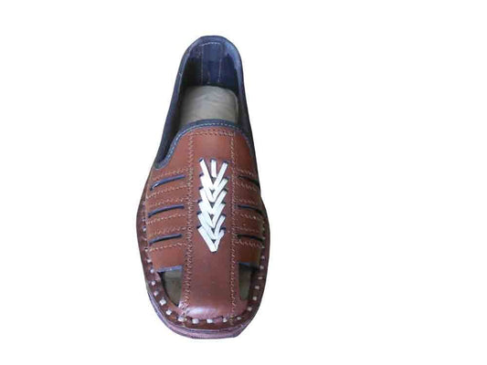 By Kalra Creations Men Shoes Handmade Jutties Leather Brown Boat Khussa Indian Mojaries Flip-Flops Flat US 8-11