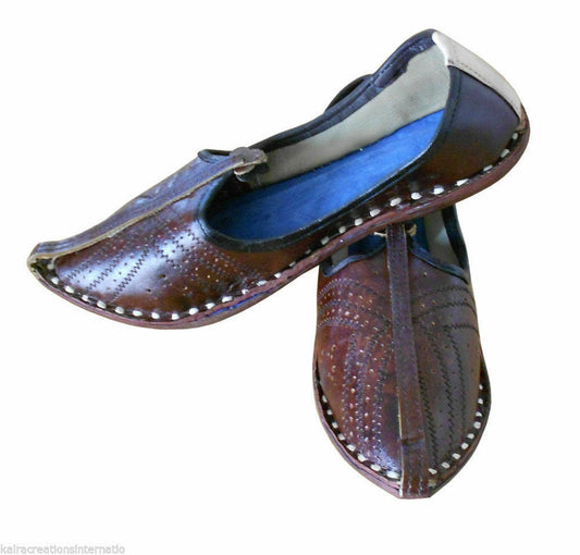 Men Shoes Traditional Indian Jutties Leather Brown Espadrilles Mojaries Flip Flops Flat US 7