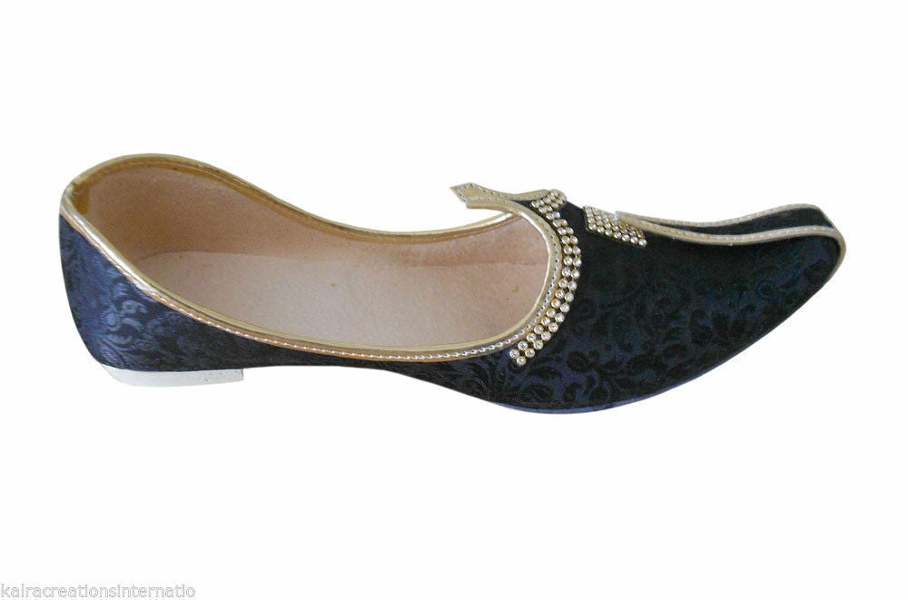 Men Shoes Indian Sherwani Jutties Handmade Loafers Black Mojaries Flip-Flops Flat US 6/7