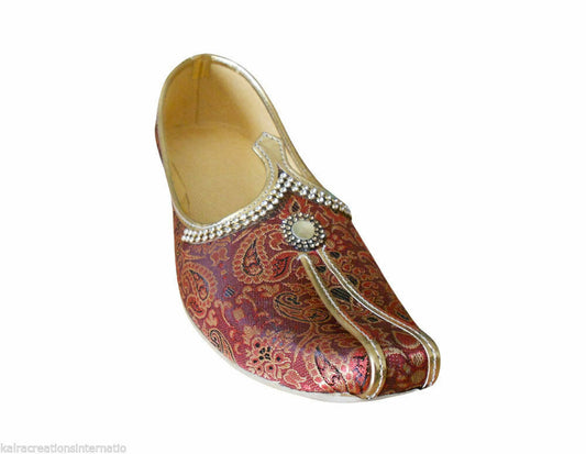 Men Shoes Traditional Mojaries Wedding Leather Maroon Jutties Loafers & Slip Ons Flip-Flops Flat US 6