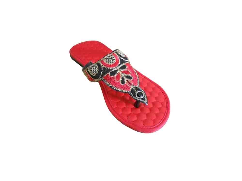 Women Slippers Indian Red Handmade Mojaries Slip Ons Leather Casual Jutties Flip-Flops Flat US 6-9