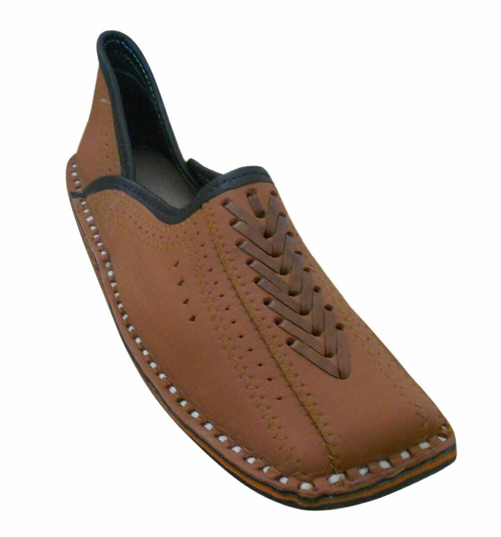 Men Shoes Indian Handmade Leather Mojaries Brown Loafers Brown Jutties Flip-Flops FlatUS 9