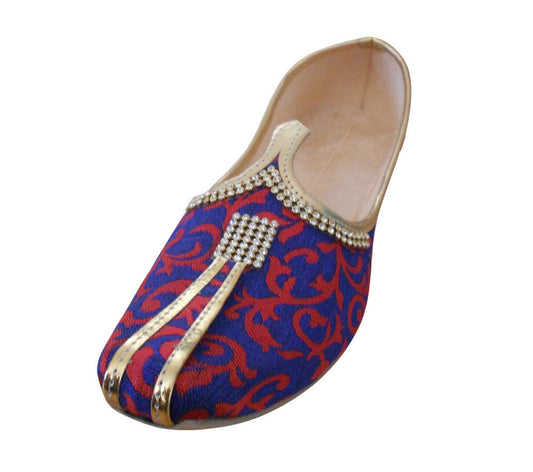 Men Shoes Indian Wedding Mojaries Groom Punjabi Blue Khussa Jutties Flip-Flops Flat US 8-12