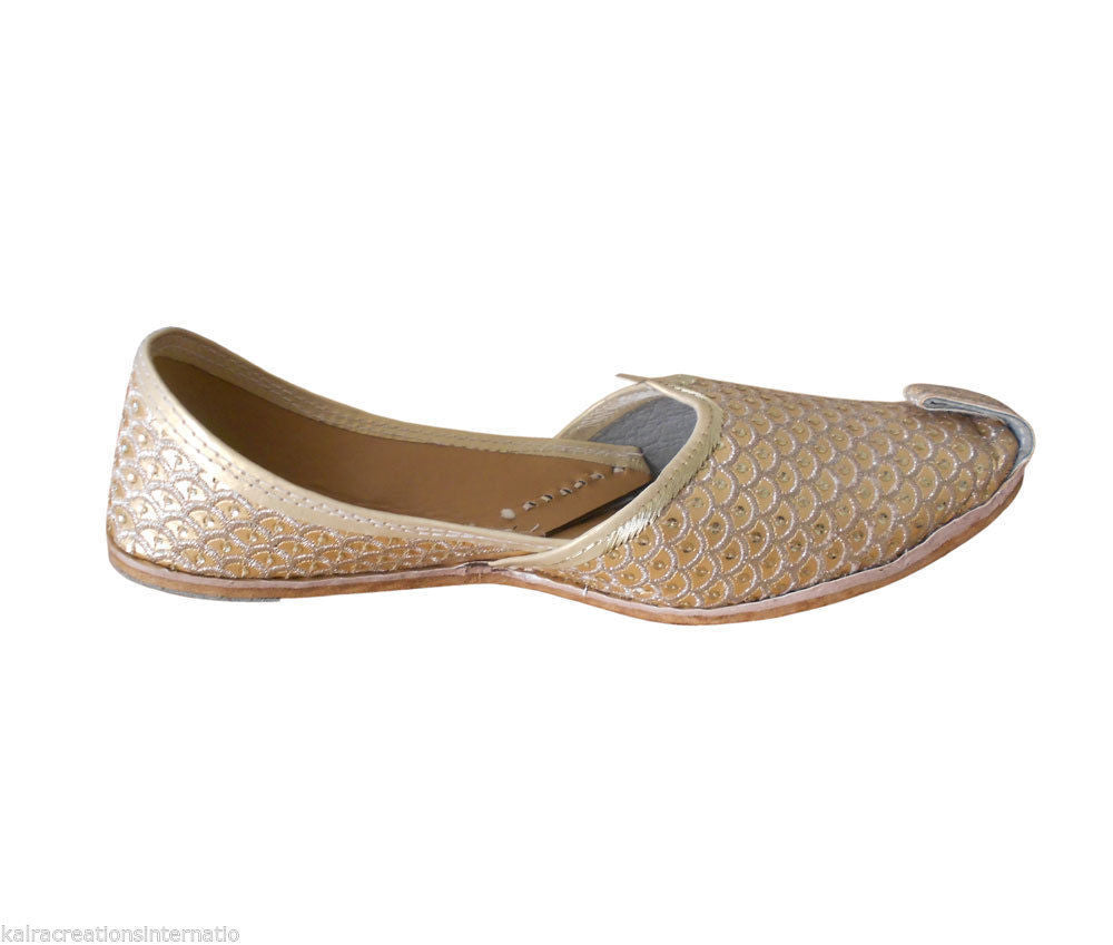 Men Shoes Traditional Wedding Gold Punjabi Khussa Loafers Slip Ons Mojaries Flip-Flops Flat US 7