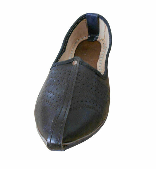 By Kalra Creations Men Shoes Handmade Leather Mojaries Indian Black Jutties Casual Loafers Flip-Flops Flat US 9