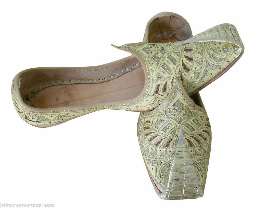 Men Shoes Designer Wedding Indian Leather Jutties Handmade Khussa Loafers Flip-Flops Flat US 9