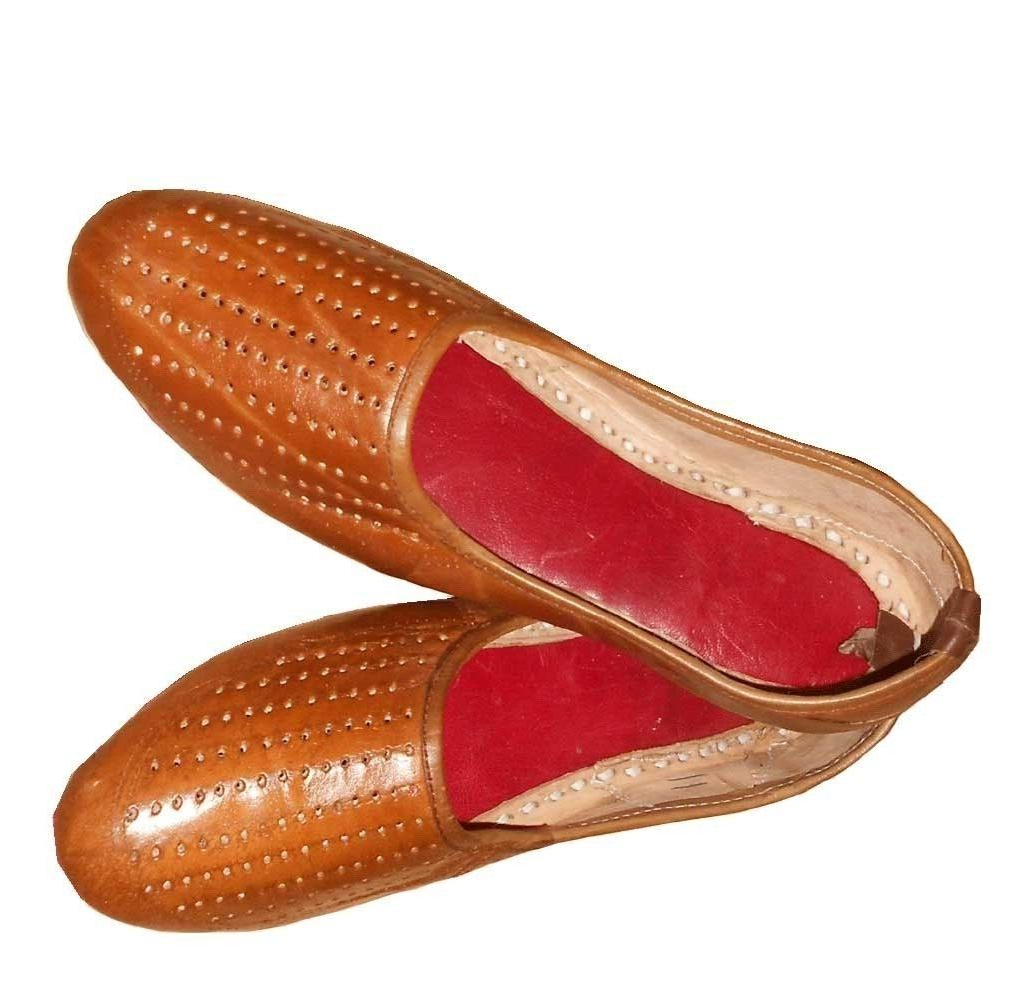 Men Shoes Indian Handmade Traditional Leather Mojaries Brown Groom Khussa Jutties Flip-Flops Flat US 8