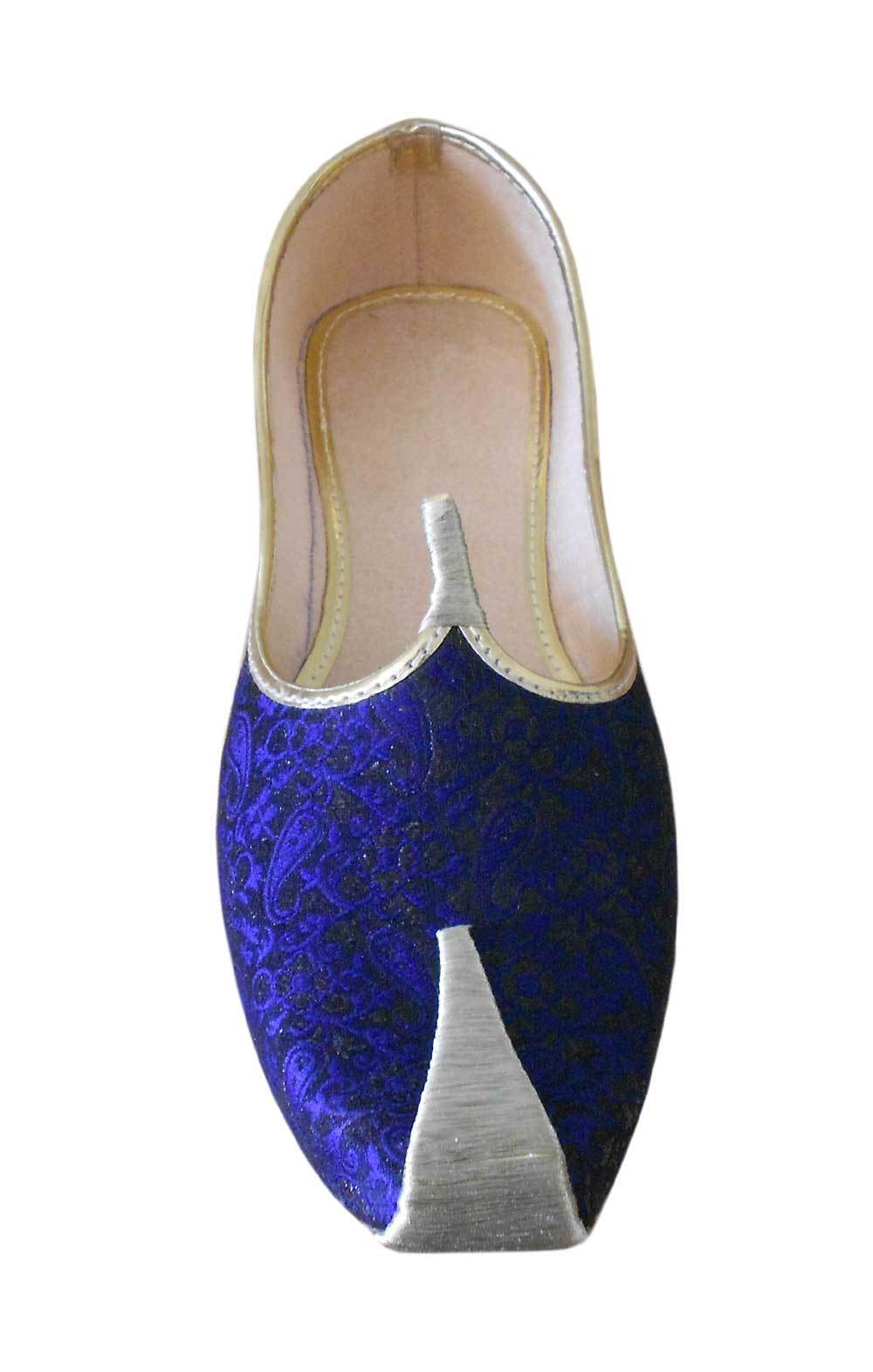 Men Shoes Indian Sherwani Handmade Mojaries Punjabi Blue Leather Jutties Flip-Flops Flat US 6-10