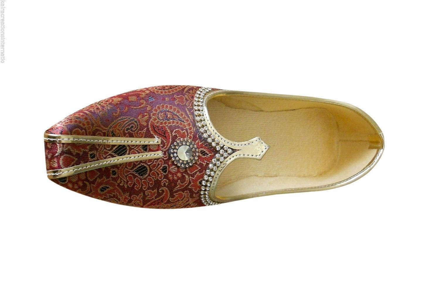 Men Shoes Traditional Mojaries Wedding Leather Maroon Jutties Loafers & Slip Ons Flip-Flops Flat US 6