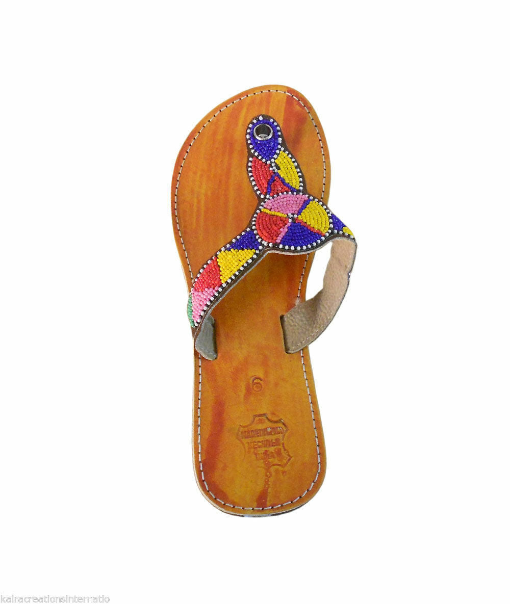 Women Slippers Traditional Jutties Camel Khussa Leather Ballerinas Mojaries Flip-Flops Flat US 7