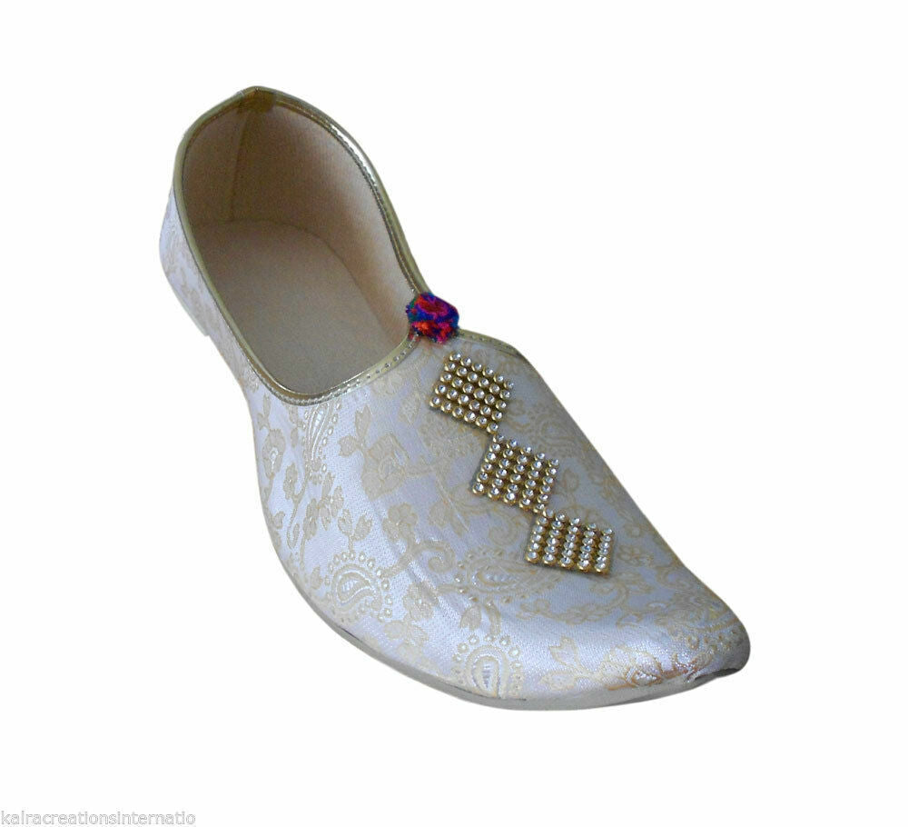 Men Shoes Handmade Jutties Punjabi Khussa Cream Mojaries Loafers & Slip On Flip-Flops Flat US 6/7