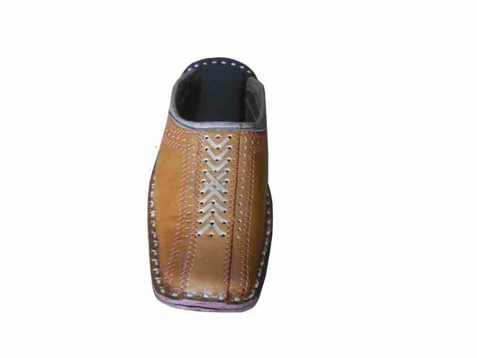 By Kalra Creations Men Slippers Indian Traditional Handmade Brown Clogs Leather Mojaries Flip-Flops Flat US 8