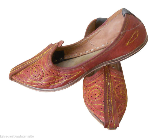 By Kalra Creations Men Shoes Indian Jutties Handmade Brown Mojaries Leather Loafers Khussa Flip-Flops Flat US 7