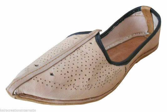 Men Shoes Indian Handmade Leather Cream Jutties Rajasthani Designer Mojaries Flip-Flops Flat US 8