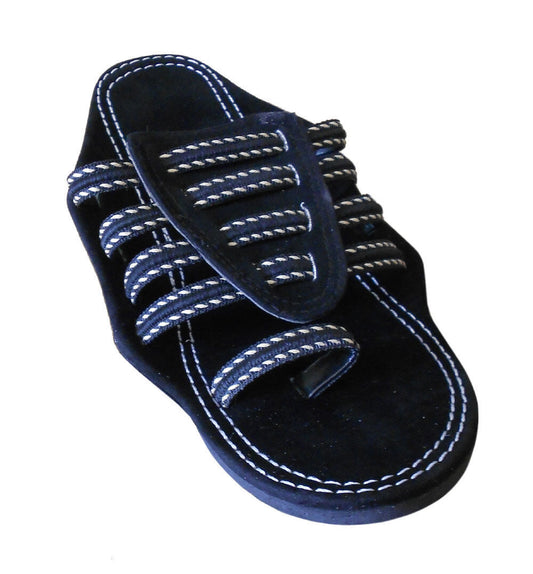 By Kalra Creations Men Slippers Traditional Indian Clogs Velvet Casual Black Leather Khussa Flip-Flops Flat US 6-10
