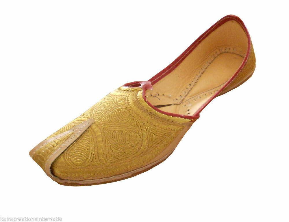 Men Shoes Traditional Leather Mojaries Cream Jutties Wedding Loafers & Slip Ons Flip-Flops Flat US 9