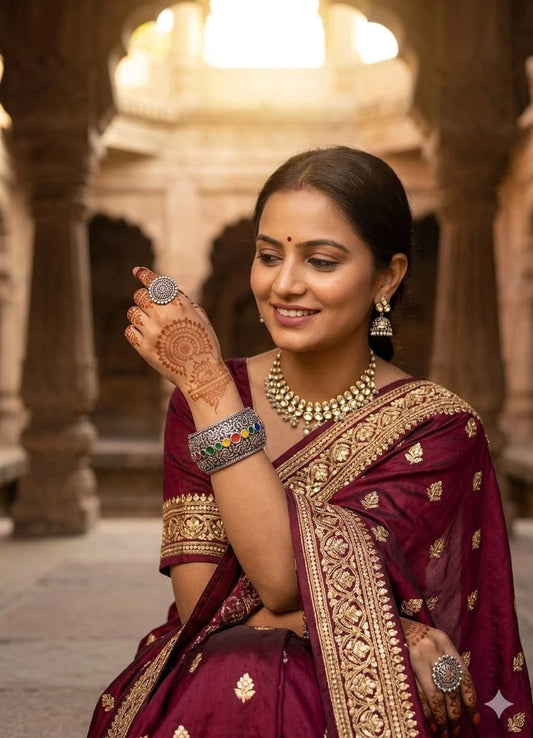 Women’s Ethnic Brass Silver Look Bangles