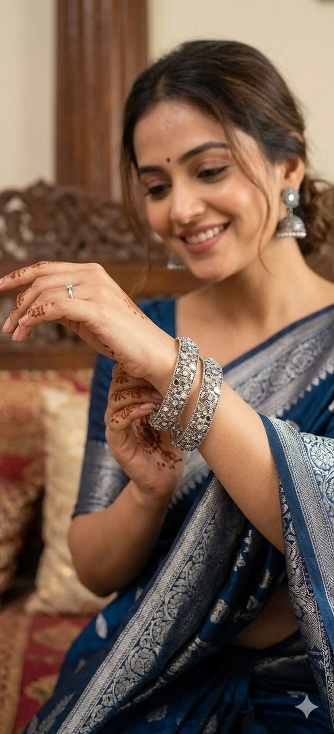 Adjustable Side Open Brass Oxidised Bangle for Women 2.4