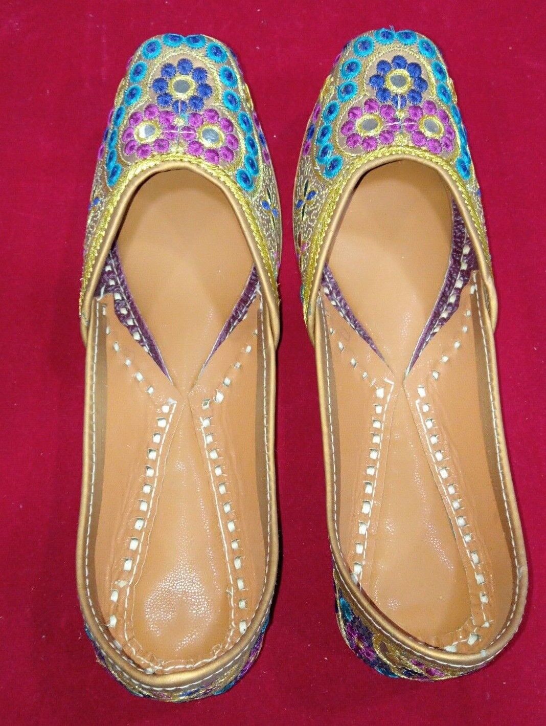 Women Shoes Handmade Jutties Indian Leather Wedding Mojaries Flip-Flops Flat US 5.5-7.5