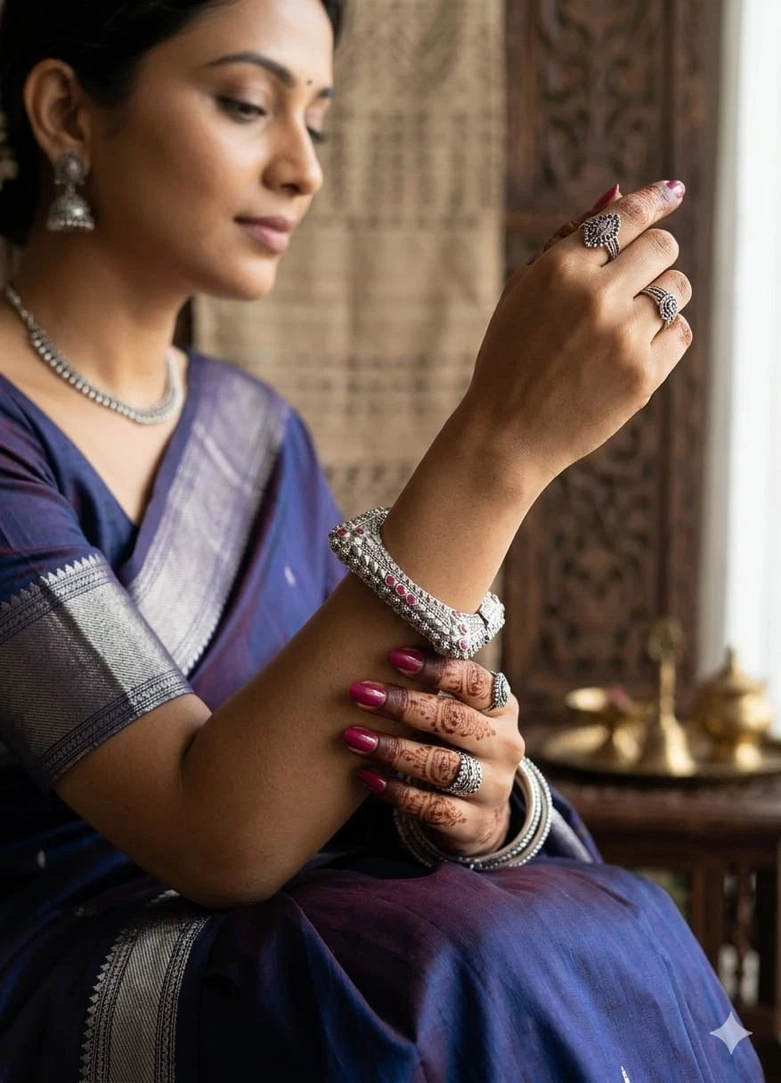 Women Bangles Brass Oxidised Side Openable Bracelet
