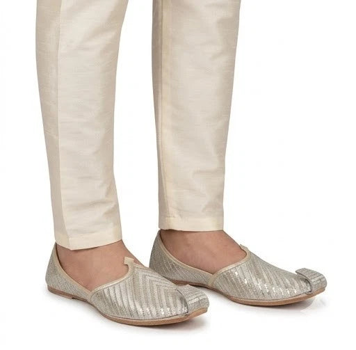 Men Handmade Aladdin Khussa Shoes Silver Traditional Mojari