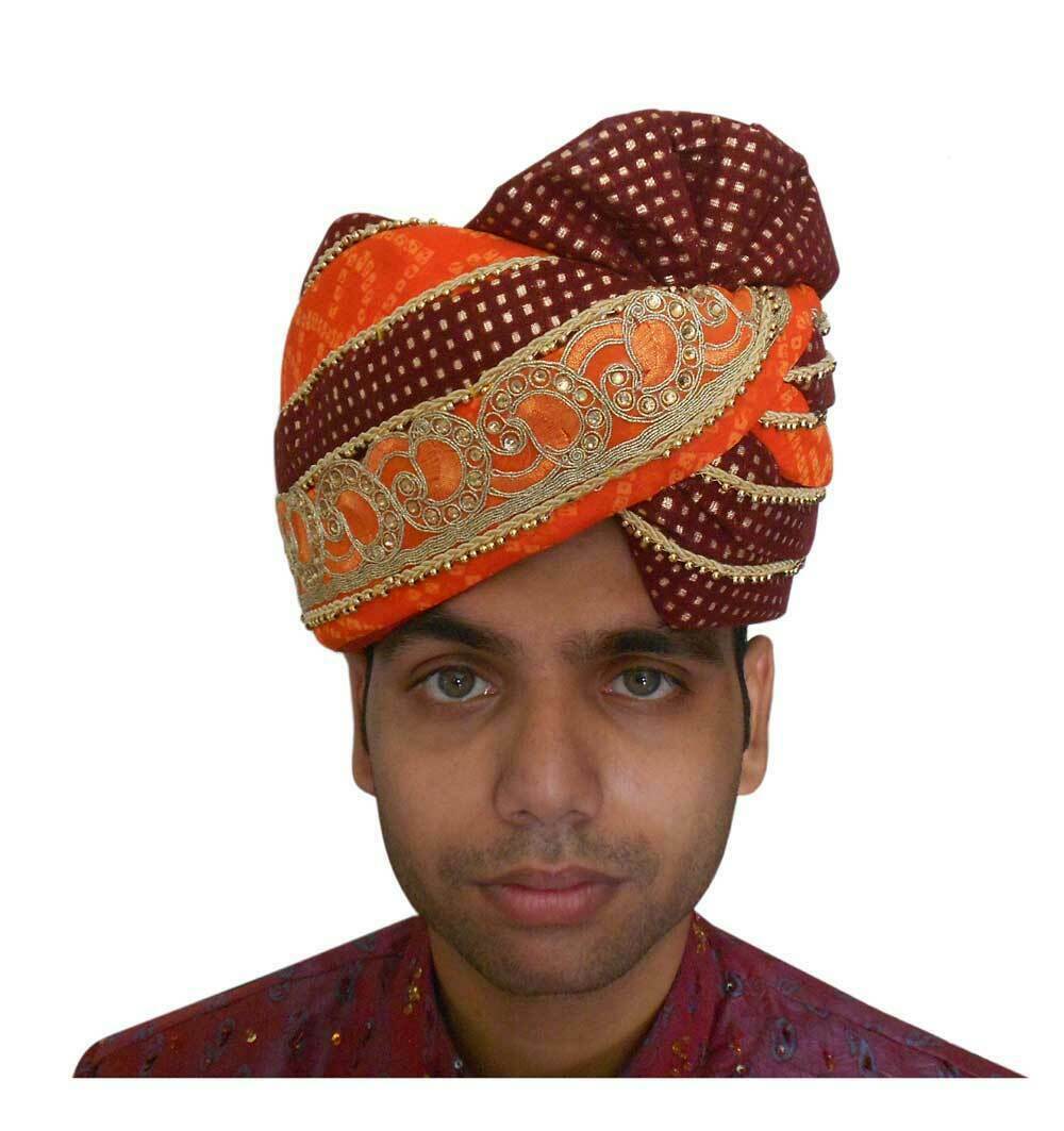 Men Hat Sherwani Groom Pagri Handmade Safa Indian Wedding Turban Large 23"