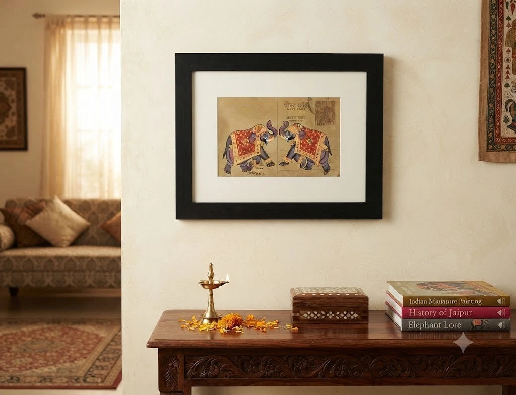 Indian Painting Handmade Postcard Animal Painting Colorful Home Decor Framed