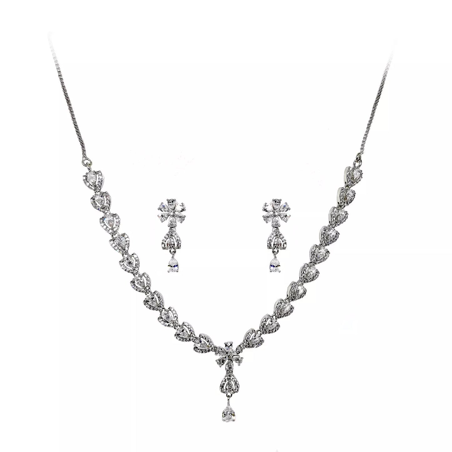 Women Necklace Jewelry Earrings Indian Bollywood Bridal AD Set Silver Plated